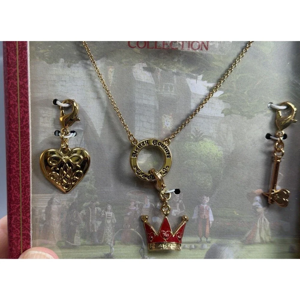 Disney Couture Alice in Wonderland Red White Queen Charm Necklaces Limited Ed